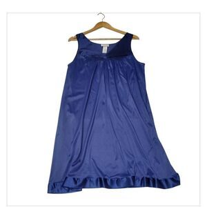 Vintage Vanity Fair Slip Nightgown Women's Size Medium Dark Blue Silky Nylon Sle